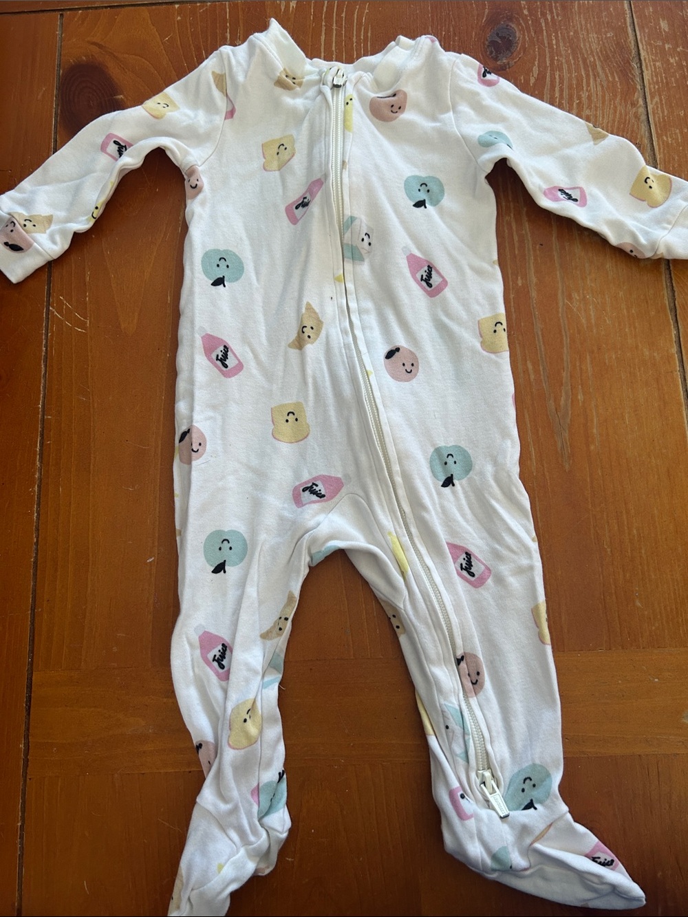 Baby Zip-Front One-Piece in White with Pastel Fruit Print